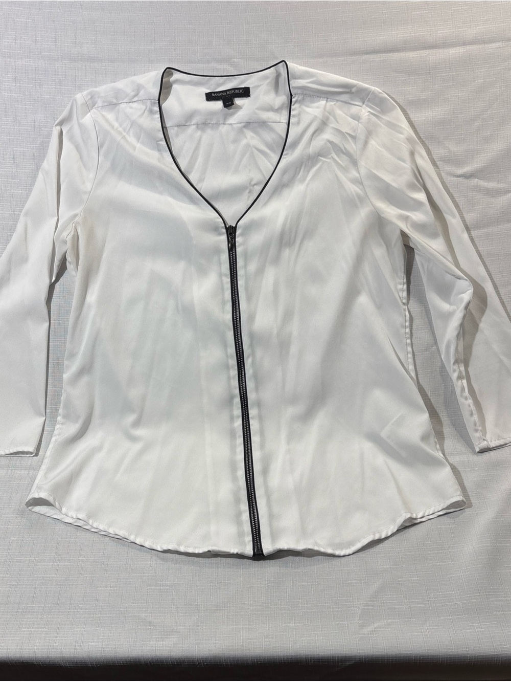 Banana Republic White Button-Front Blouse with Black Trim